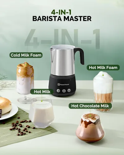 Vista 5 de Maestri House Espumador de leche, vaporizador y espumador de leche eléctrico 4 en 1, 16.9 onzas, 600 W, control táctil inteligente, máquina