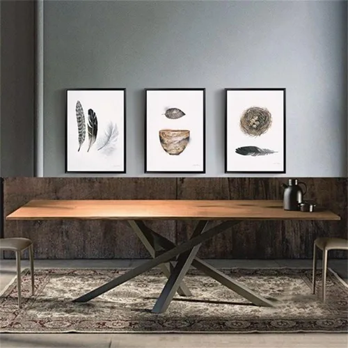 Vista 3 de LAKIQ Mesa de comedor de madera maciza rectangular industrial para cocina, comedor en la naturaleza con pedestal de metal, mesa de centro para sala