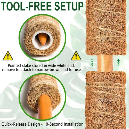 Vista 3 de Soupiar Paquete de 2 postes de musgo apilables de 22 pulgadas, grueso y resistente, soporte de plantas de coco natural y estacas de jardín
