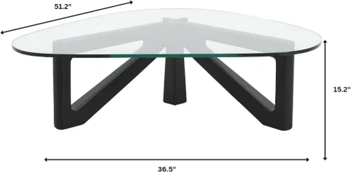 Vista 3 de LeisureMod Mesa de centro triángulo imperial, tapa moderna de cristal negro, marco europeo sólido de madera dura