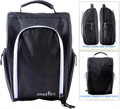Vista 2 de Athletico Bolsa para zapatos de golf – Bolsas portadoras de zapatos con cremallera con ventilación y bolsillo exterior para calcetines, camisetas