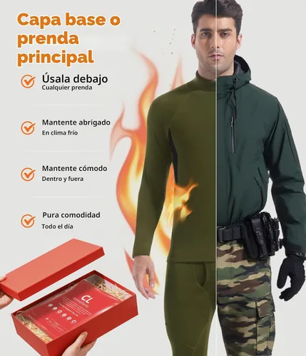 Vista 88 de Conjunto de ropa interior térmica para hombre, ropa interior larga 1#verde militar