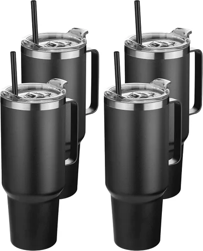 Vista 23 de Hasle Outfitters - Vaso de acero inoxidable de 40 onzas con asa, juego de vasos térmicos aislados al vacío, taza de viaje reutilizable de doble