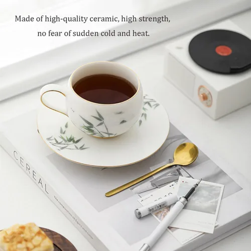 Vista 2 de Taza de cerámica, taza de té, taza de café, lindas tazas de café, juego de tazas de café, taza de capuchino, taza de té y platillo, calcomanía