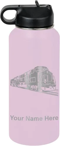Vista 26 de LaserGram Botella de agua personalizada, tren de carga, acero inoxidable de doble pared aislada al vacío con popote superior, regalo grabado