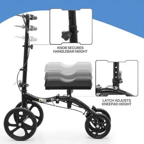 Vista 8 de monicare Rodillera para adultos, ruedas delanteras de 10 pulgadas, alternativa de muleta médica orientable con sistema de freno doble y bolsa