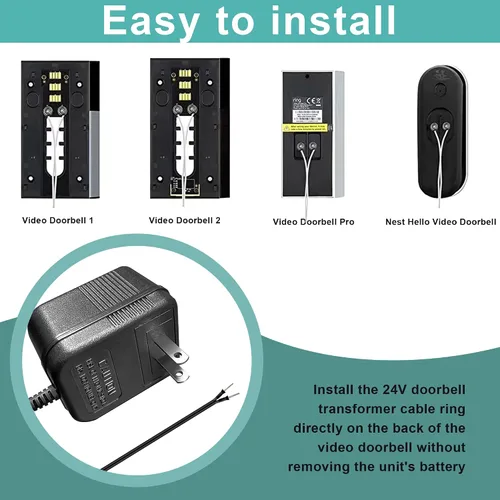 Vista 6 de Adaptador de corriente de timbre de 24 voltios - Adaptador de cable C de 16.4 pies, transformador de timbre compatible con Ring, Nest Hello, Wyze