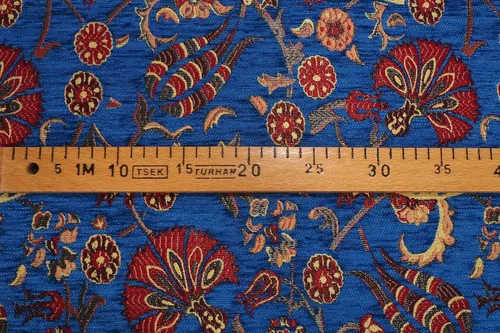 Vista 3 de Tela de tapicería, Tela turca por metro, por The Yard, Tela de tapicería de chenilla jacquard con patrón de clavel azul marino - Seleccione - 1