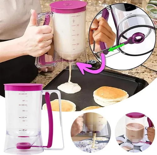 Vista 2 de Dispensador de masa para panqueques - Dispensador separador de masa, dispensador de mano para cupcakes, embudo de masa, taza de medición