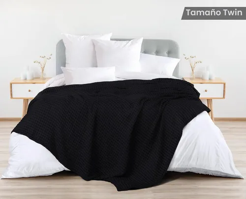 Vista 2 de Utopia Bedding Manta de gofre 100% algodón, tamaño individual, color negro, 90 x 72 pulgadas