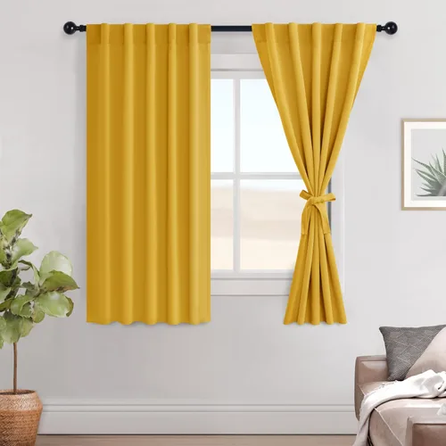 Vista 95 de Hiasan Cortinas opacas negras para dormitorio, cortinas opacas cortas de 45 pulgadas de largo, con aislamiento térmico, bolsillo para barra