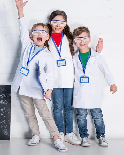 Vista 6 de 6 juegos de 18 piezas de abrigos blancos de laboratorio para niños, niñas a granel, disfraz de médico científico, abrigo de laboratorio