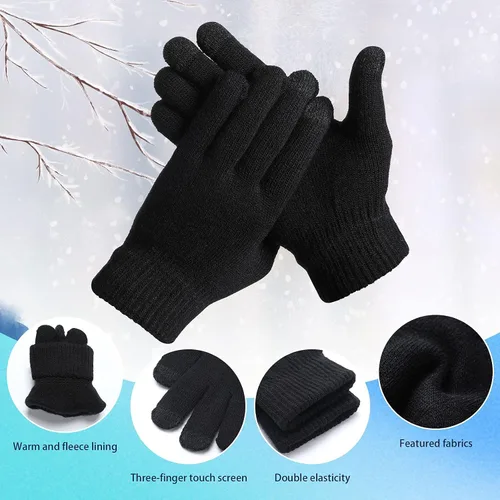 Vista 4 de 3 Pieces Trapper Hat Winter Hats Windproof Waterproof Fleece Neck Warmer Scarf Warm Winter Knit Touchscreen Gloves