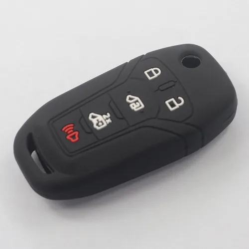 Vista 3 de 2 fundas protectoras de silicona de goma negra con 5 botones para llave de control remoto inteligente sin llave con llavero compatible con Ford 2