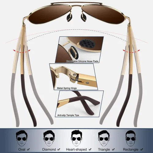 Vista 5 de WEAROYO Gafas de sol Pilot para hombres y mujeres, polarizadas, ligeras, marco de aleación Al-Mg, protección UV400 para conducir, golf, pesca
