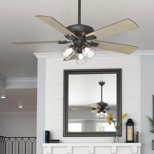 Vista 2 de Hunter Crestfield - Ventilador de techo para interiores, 5 aspas, 52 pulgadas, bronce noble with LED Lights and Remote Control, Standard Mount