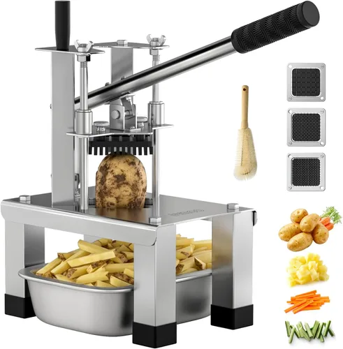 Vista 11 de Cortador comercial de papas fritas y cortador de verduras con 3 cuchillas de acero inoxidable - 3/8 pulgadas, 1/2 pulgadas, 1/4 pulgadas - Cortador
