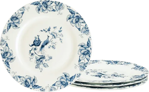 Vista 7 de fanquare Juego de taza de té y platillo de porcelana de hueso de 9 onzas para 1, taza de café azul y blanca con juego de platos, taza de té