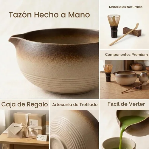 Vista 4 de Juego de batidor de matcha, kit de 5 piezas con cuenco de cerámica matcha, batidor de bambú, cuchara, juego completo de té Matcha perfecto