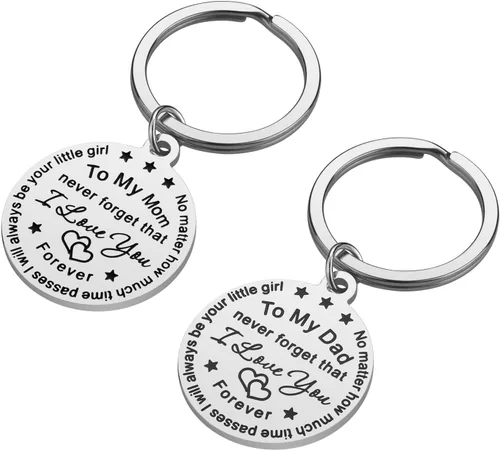Vista 2 de iJuqi Parent Gifts from Daughter for Christmas - 2PCS Mom Dad Keychain Christmas Gifts for Parents Wedding Day