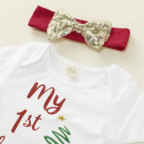 Vista 4 de Conjunto de 3 piezas de ropa de bebé niña de manga larga con diadema