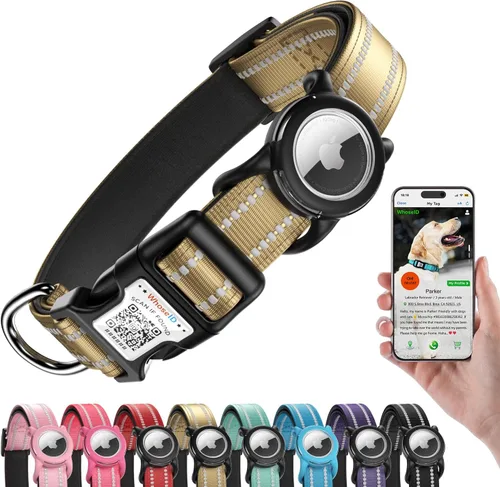 Vista 10 de Collar de perro Airtag con código QR, collar reflectante para perro con soporte Airtag, acolchado suave y hebilla de bloqueo de seguridad ajustable