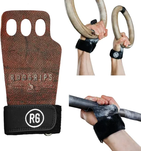 Vista 10 de RooGrips Empuñaduras de cuero de alta calidad de 3 dedos para barras de gimnasia, entrenamiento cruzado, gimnasio y entrenamientos en casa, barras