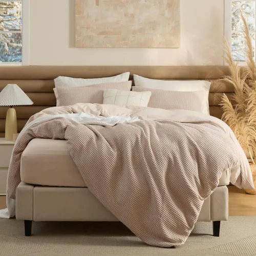 Vista 34 de Bedsure Funda de edredón de 100% algodón tamaño individual, tejido gofre, color blanco coco, GentleSoft y transpirable, juego de cama para regalo, 2