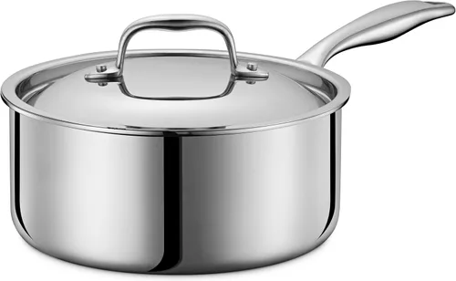 Vista 10 de LEGEND COOKWARE Cacerola de acero inoxidable de 5 capas de 2 cuartos de galón con tapa, compatible con inducción, apta para horno a 800 °F,