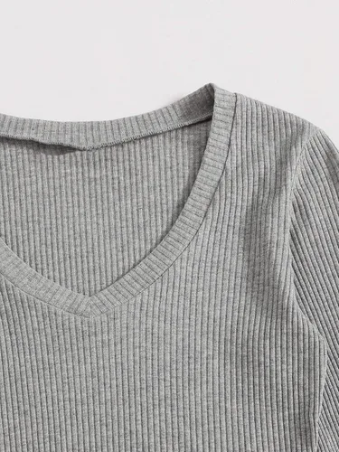 Vista 3 de Verdusa Camiseta corta de manga larga con cuello en V para mujer