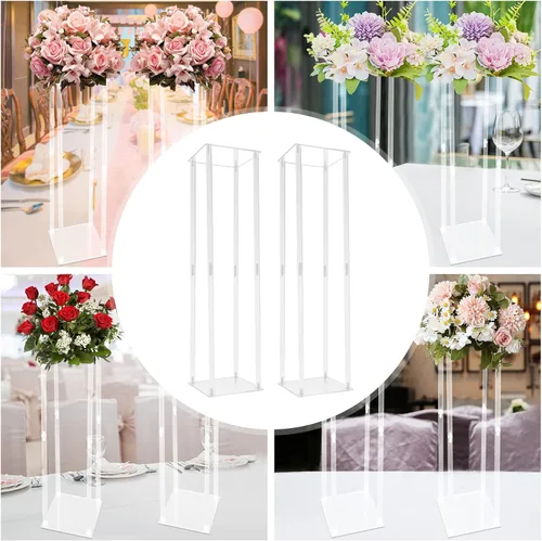 Vista 5 de Jarrones acrílicos para centros de mesa de boda, 2 piezas, soporte de flores de columna transparente, jarrones de flores de 39.4 pulgadas de alto
