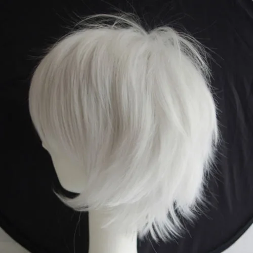 Vista 3 de Peluca de pelo completo unisex suave abultada lisa para cosplay, disfraz de anime, Blanco