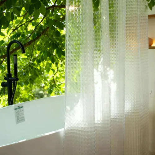Vista 23 de Cortina de ducha corta transparente de 60 pulgadas de largo, forro de cortina de ducha corta de plástico EVA 7G, 60 pulgadas de largo para baño