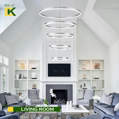 Vista 107 de Benkut Lámpara de Araña de Anillo LED Moderna Negra para Comedor, Lámpara de Araña de Techo Circular Empotrada Regulable con Control Remoto