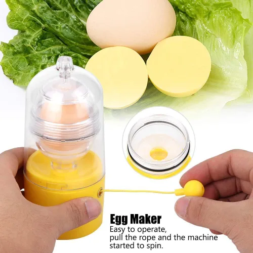 Vista 3 de Mezclador de huevos de silicona batidor de mano para hacer huevos dorados con cuerda de tirar huevos, herramienta de cocina, mezclador de utensilios