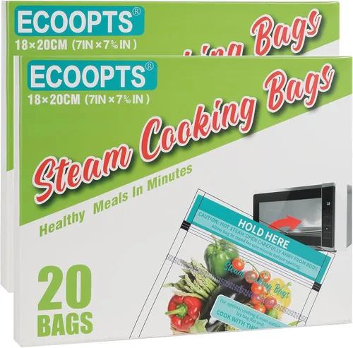 Vista 8 de 20 bolsas de cocción al vapor, bolsas de vapor para microondas, verduras, papas y carne (1)