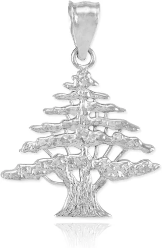 Vista 2 de Collar con colgante de árbol de cedro de plata de ley 925 pulida