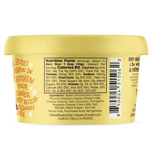 Vista 2 de Churn Mantequilla de Cacio & Pepe, mantequilla saborizada batida con mantequilla orgánica alimentada con hierba (5.5 onzas, paquete de 2) – Sin OMG