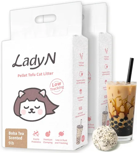 Vista 10 de Lady N Pellet Tofu - Arena para gatos con aroma a té Boba, fuerte aglomeración, ultra absorbente, sin polvo, bajo seguimiento, soluble en agua