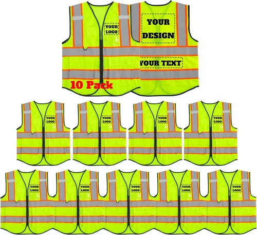 Vista 22 de Chaleco de seguridad reflectante de malla con logotipo personalizado con cremallera Chaleco de alta visibilidad para construcción al aire libre Ropa