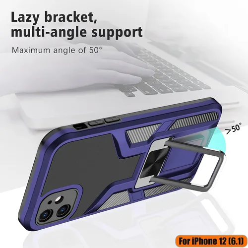 Vista 7 de Funda compatible con iPhone 12 resistente de grado militar a prueba de golpes, doble protección (TPU+PC), funda magnética sólida y duradera para Azul