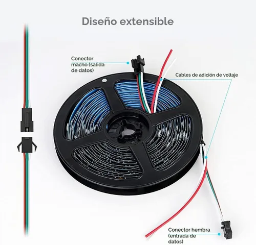 Vista 9 de SEZO WS2812B - Tira de luz LED ECO de 3.3 pies, 144 LEDs/m, direccionable PCB blanco IP30 no impermeable