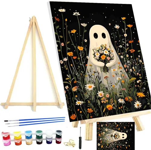 Vista 13 de Meothan Kits de pintura por números para adultos enmarcados, pintura de otoño por números para adultos principiantes, kits de pintura de calabaza