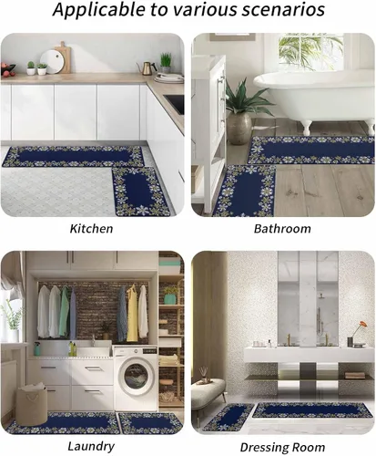 Vista 6 de Tapete de baño de Navidad para bañera, antideslizante, de secado rápido y absorbente, tierra de diatomeas, fregadero de cocina, lavable, color azul