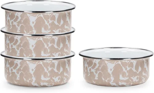 Vista 7 de Golden Rabbit Enamelware - Juego de 4 cuencos de sopa de 14 oz (remolino negro)