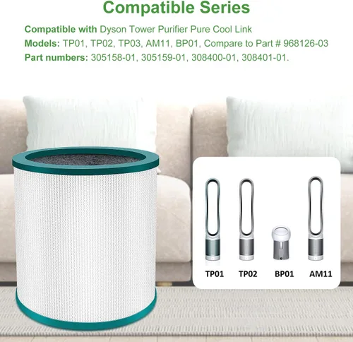 Vista 2 de TP01 TP02 - Filtro de repuesto para Dyson Pure Cool Link TP01, TP02 (2 unidades) TP03, BP01, torre AM11, filtro verdadero de 360°, comparado