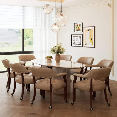 Vista 76 de Juego de 2 sillas de comedor con ruedas, poliuretano gris antiguo Gris (Antique Grey)