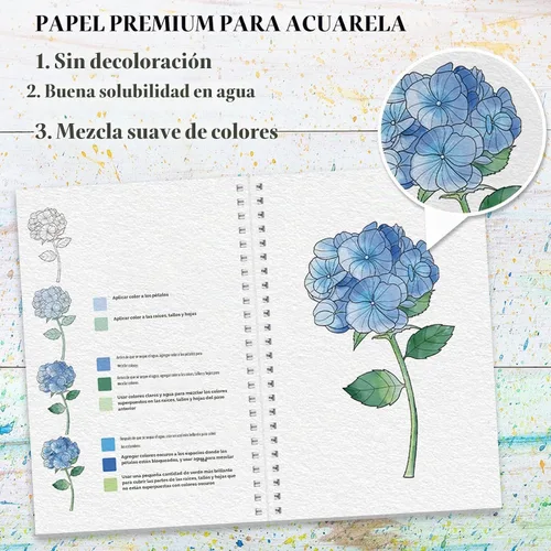 Vista 3 de Cuaderno de ejercicios de acuarela, libro de pintura de acuarela, apto para principiantes, 12 patrones diferentes para aliviar el estrés