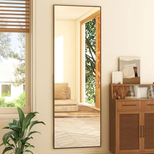 Vista 16 de GLSLAND Espejo de cuerpo completo de 64 x 21 pulgadas, espejo rectangular independiente, para colgar o inclinar, de aleación de aluminio, para Negro