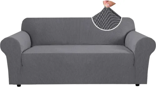 Vista 86 de H.VERSAILTEX Funda elástica para sofá, fundas suaves para muebles de 3 cojines, con tela jacquard gruesa a cuadros con parte inferior elástica, sofá